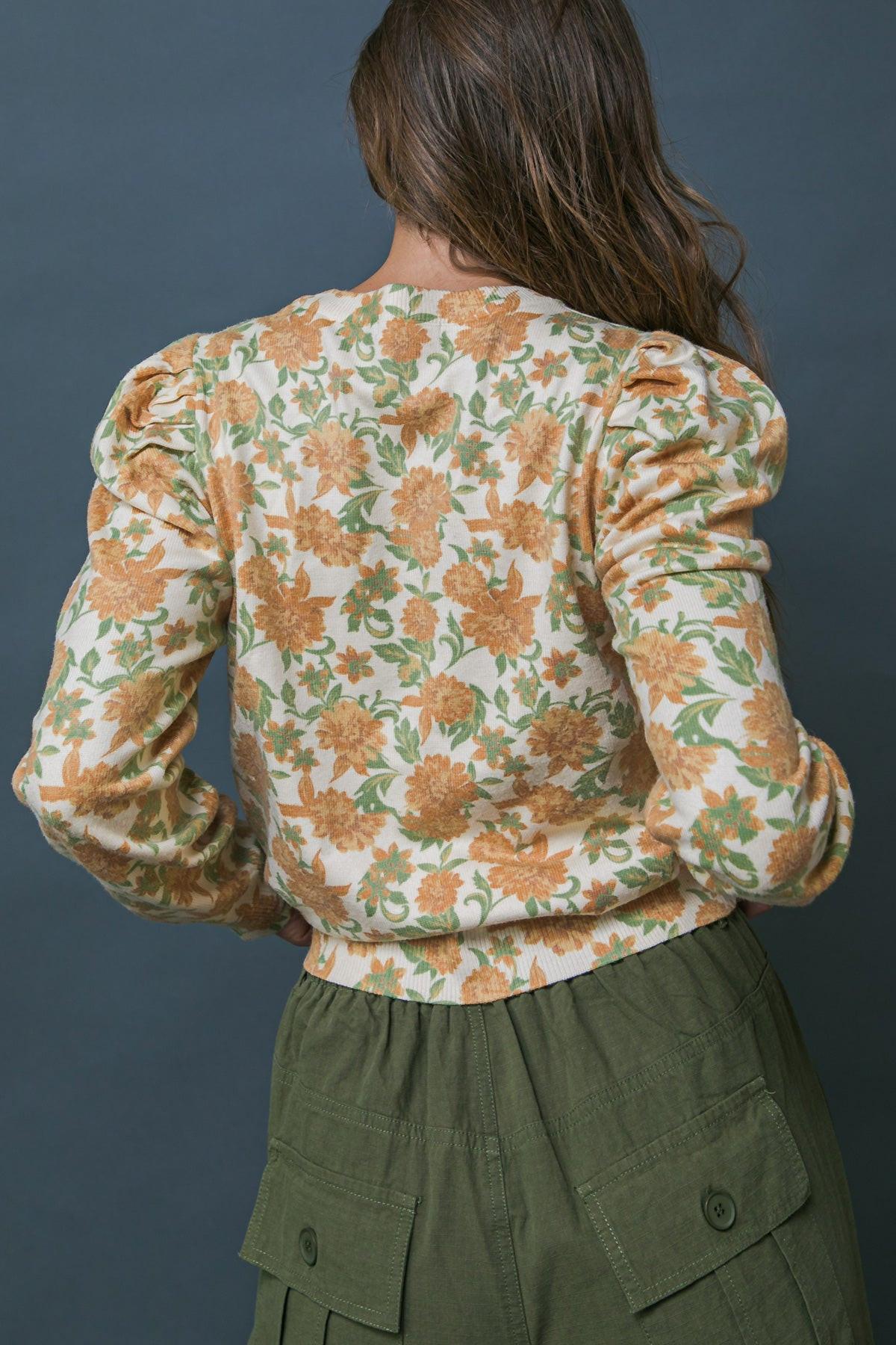 Officially Impressive Sweater Top with Printed Design and Long Puff Sleeves in 20cre37 — Soul Flow Apparel