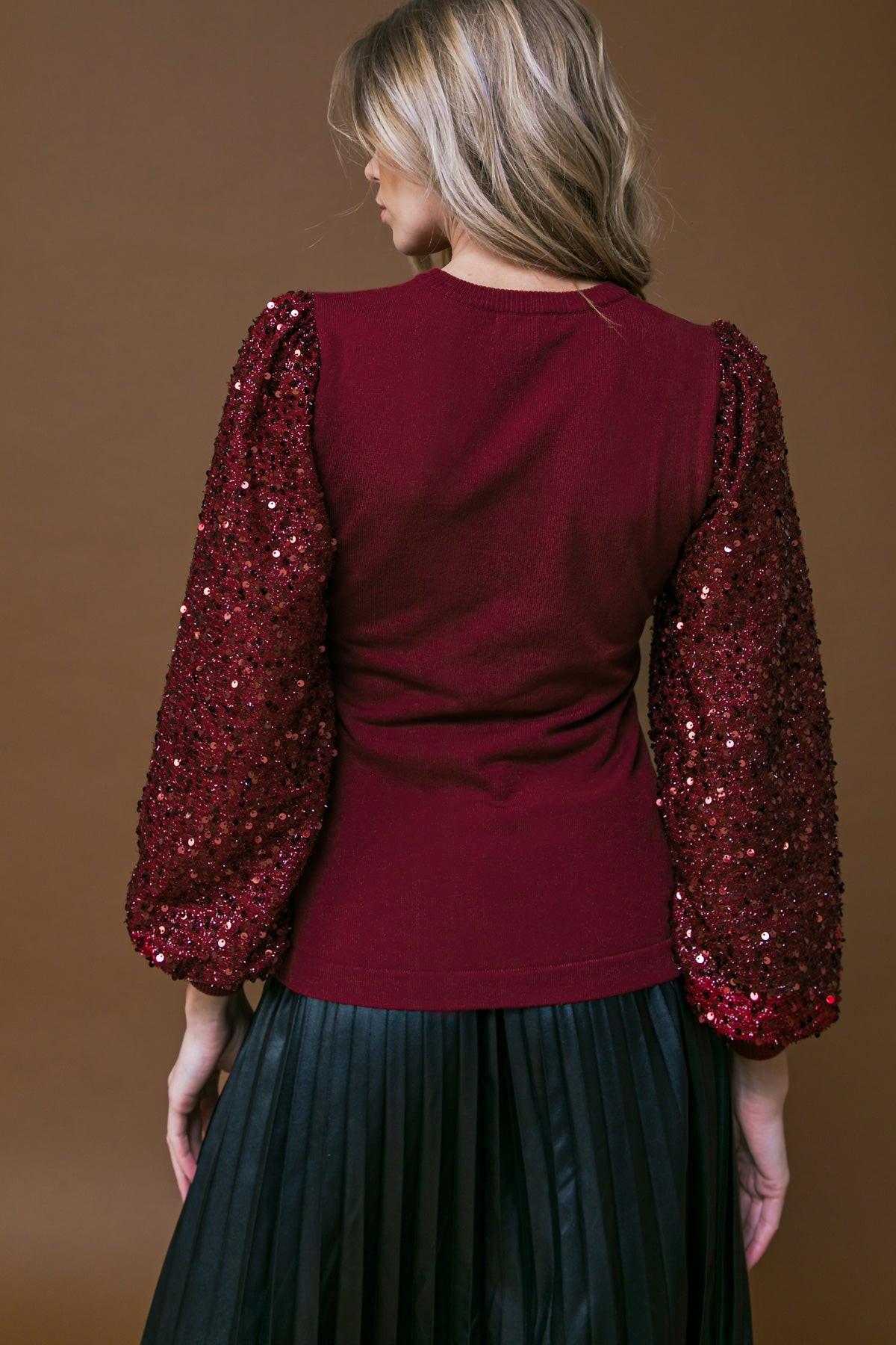 Feeling the Fun Sequin Puff Sleeve Knit Sweater Top in 20bur58 — Soul Flow Apparel