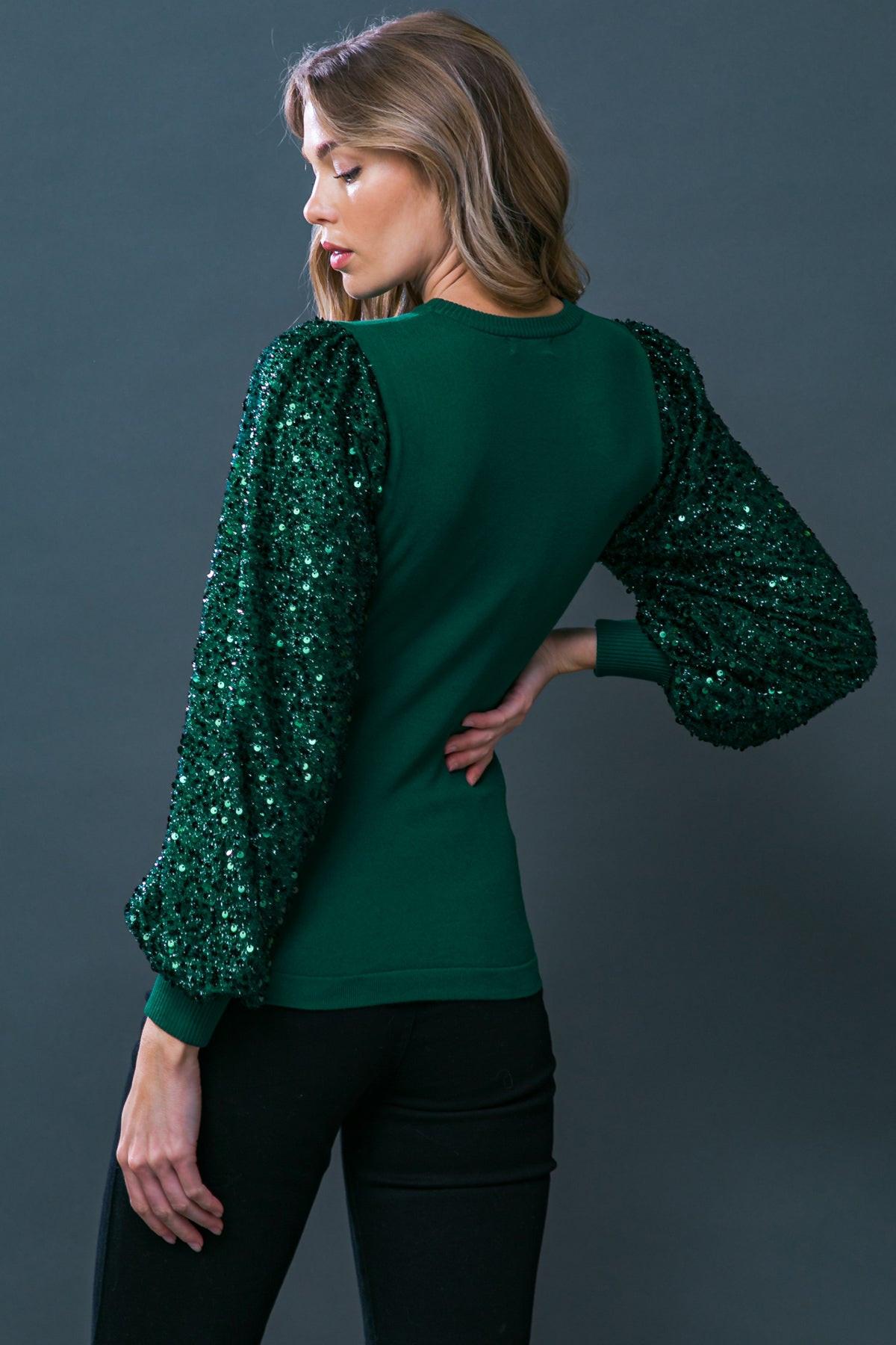 Feeling the Fun Sequin Puff Sleeve Knit Sweater Top in 20gre51 — Soul Flow Apparel
