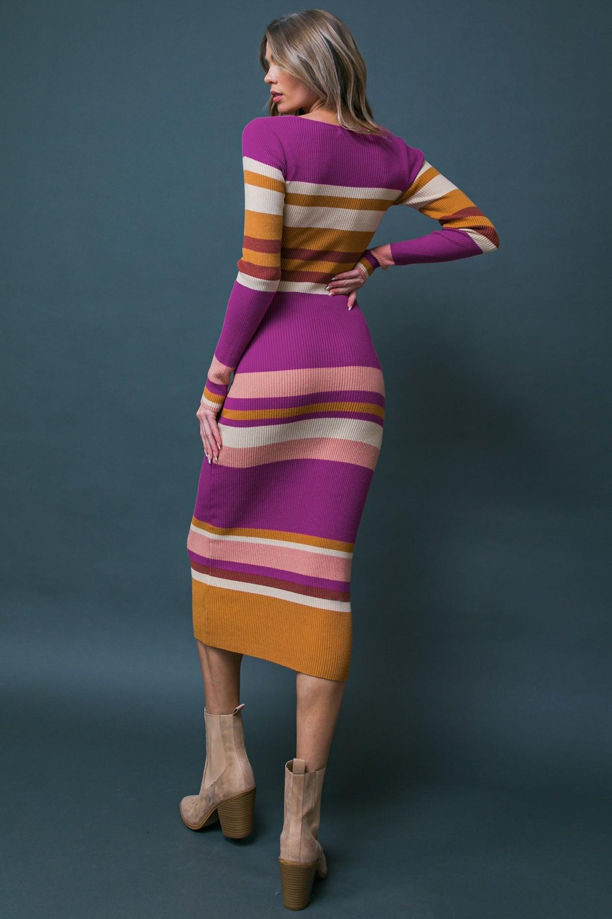 Evening of Elegance Ribbed Sweater Midi Dress with U Neck in 20mag46 — Soul Flow Apparel