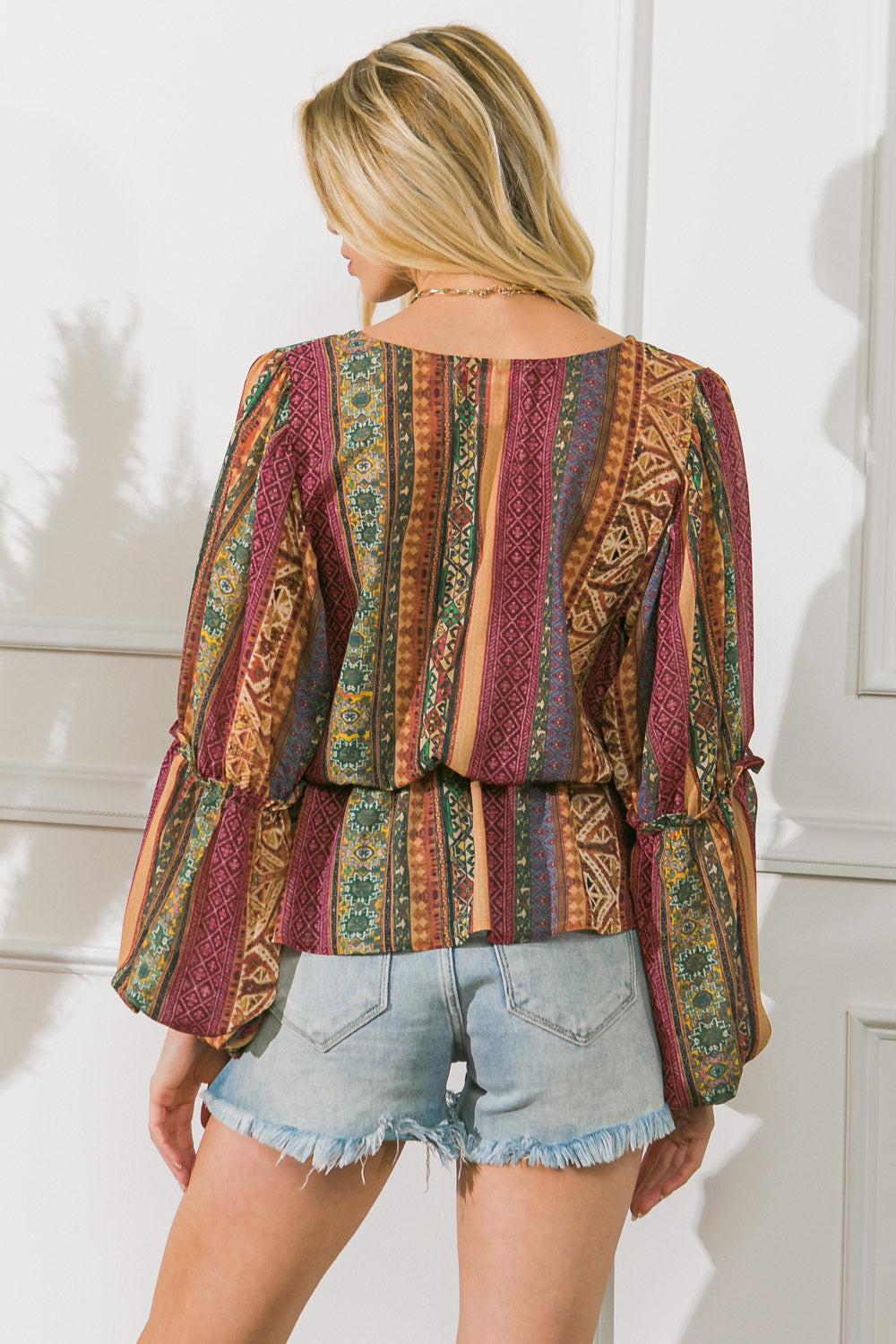 Thrilled for This Woven Top with Printed Peplum and Tassel Tie Polyester Fabric in 20rust 20mag, view 2021 — Soul Flow Apparel