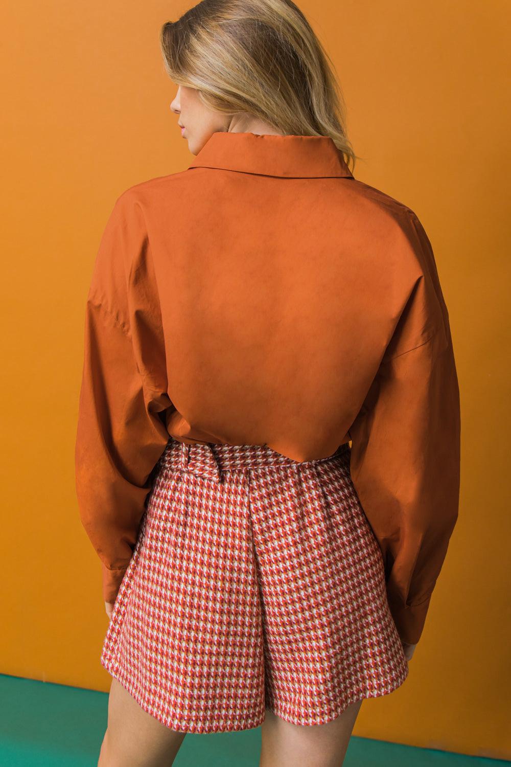 State of Success Poplin Top with Classic Collar Front Button Placket in 20rust, view 2016 — Soul Flow Apparel