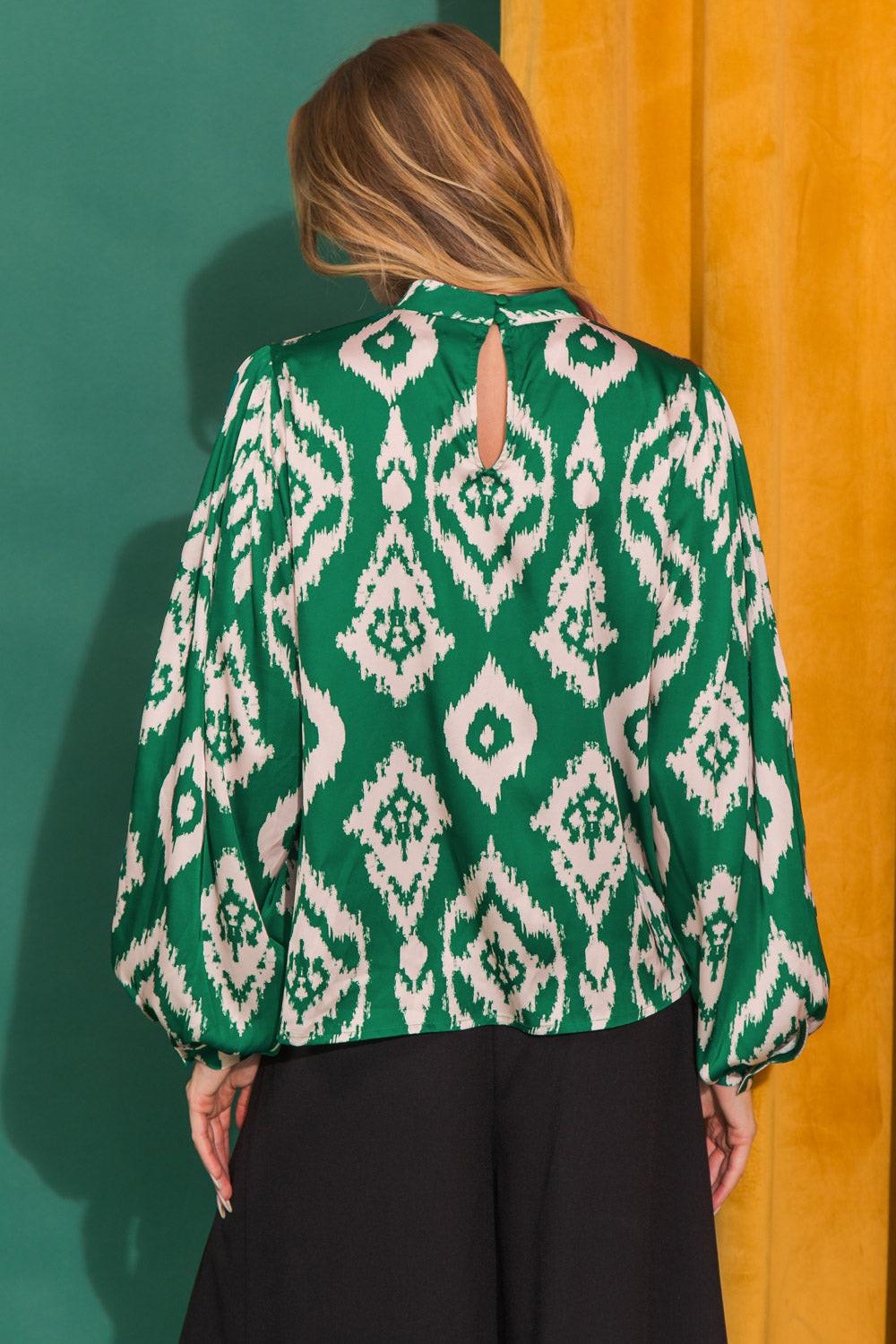 Just What You Need Woven Top with Mock Neck and Puff Sleeves in 20gre, view 2032 — Soul Flow Apparel