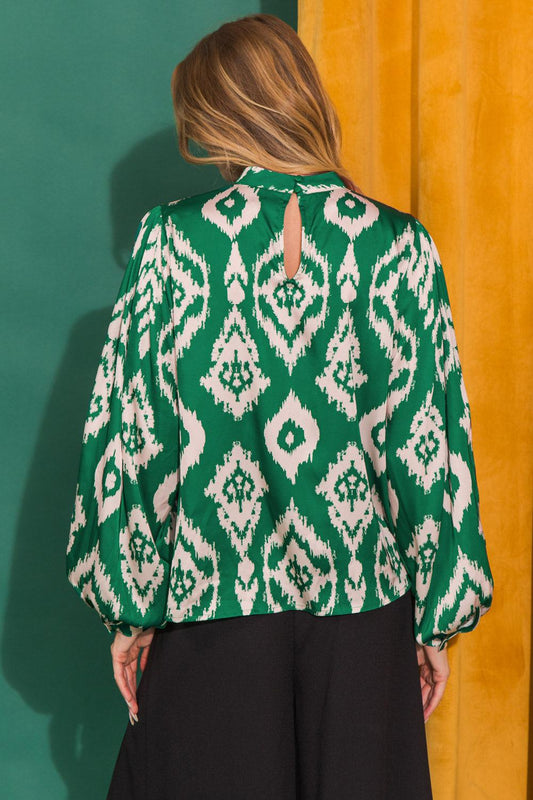Just What You Need Woven Top with Mock Neck and Puff Sleeves in 20gre, view 2032 — Soul Flow Apparel