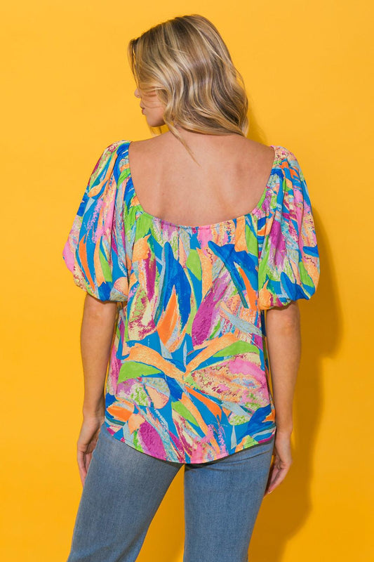 Honestly Breathtaking Woven Top with Printed Fabric and Sweetheart Neckline in 20blu 20org, view 2011 — Soul Flow Apparel