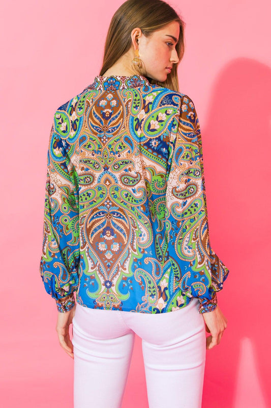 In a Good Place Woven Top Long Sleeve Shirt Collar Button Front Office Wear in 20blu, view 2026 — Soul Flow Apparel