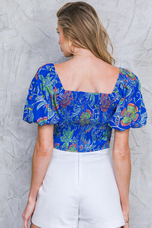 No Matter Where I Go Woven Top Printed Surplice Neckline Puff Sleeves in 20roy22 — Soul Flow Apparel