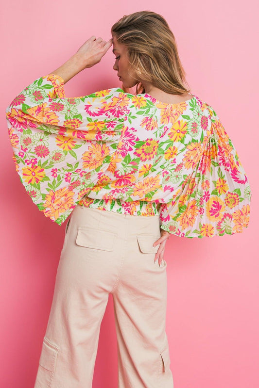 Fairy Vita Woven Top Surplice Neckline Pleated Bell Sleeves Smocked Waist Print in 20ivo27 — Soul Flow Apparel