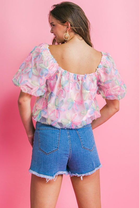 Lifetime of Love Woven Top with Square Neckline and Puff Sleeves in 20dus 20ros15 — Soul Flow Apparel