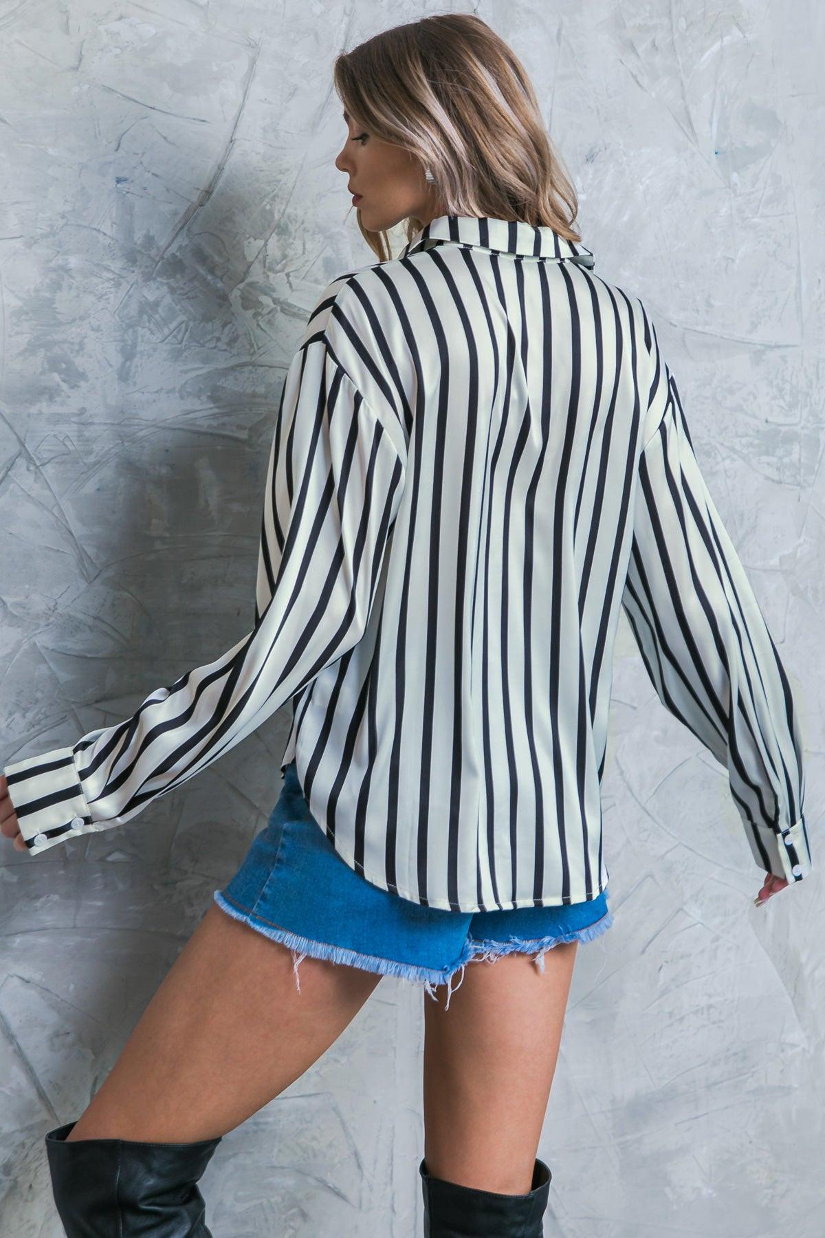 Nothing to Regret Satin Woven Top Shirt Collar Button Down Long Sleeves in 20ivo 20bla37 — Soul Flow Apparel