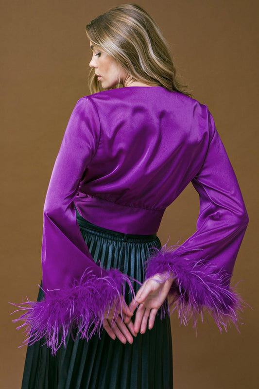 Keep Your Promises Woven Top with V Neck Self Tie Waist Bell Sleeves in 20pur53 — Soul Flow Apparel