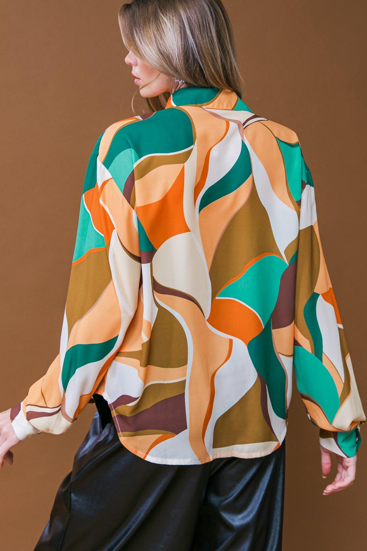 Lovingly Yours Woven Top with Shirt Collar Button Down Long Sleeve Polyester in 20rus 20gre44 — Soul Flow Apparel