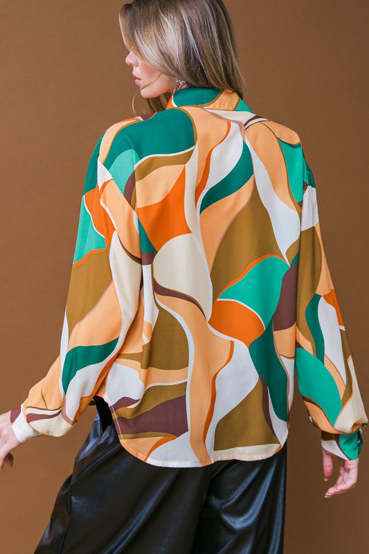 Lovingly Yours Woven Top with Shirt Collar Button Down Long Sleeve Polyester in 20rus 20gre44 — Soul Flow Apparel