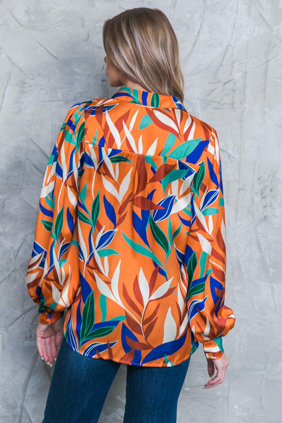Feels Like Fall Woven Top Printed Button Down Collar Long Sleeves in 20rus36 — Soul Flow Apparel