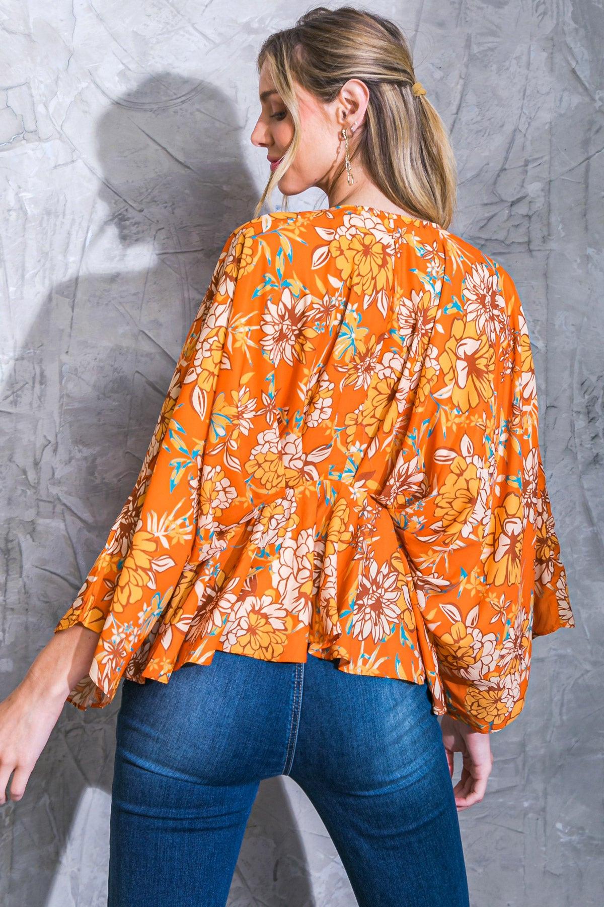 Find You Well Woven Top with V Neck Kimono Sleeves Peplum Silhouette in 20rus18 — Soul Flow Apparel