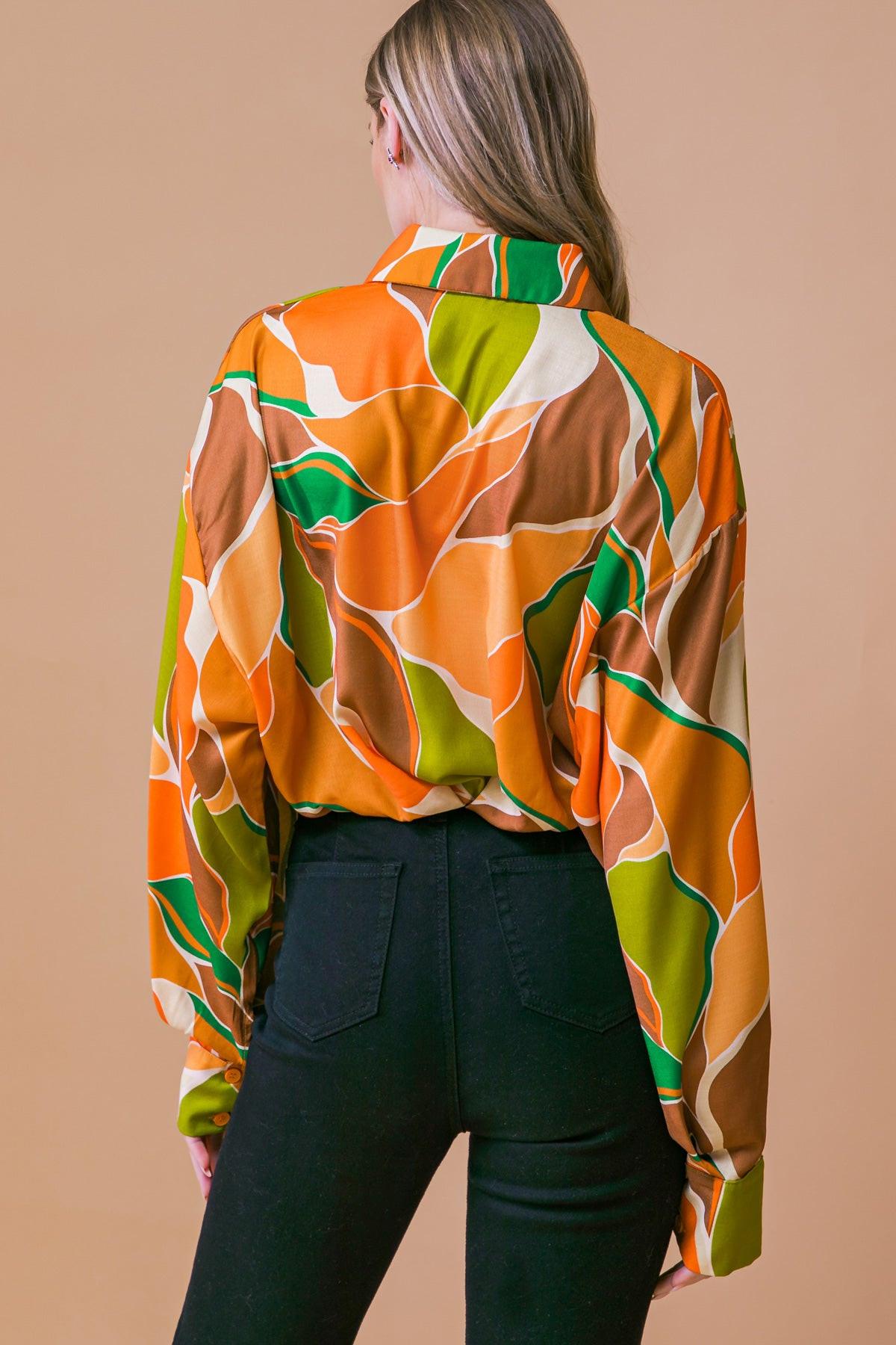 Sweetest Entrance Printed Woven Top with Shirt Collar and Elastic Waist in 20rus52 — Soul Flow Apparel