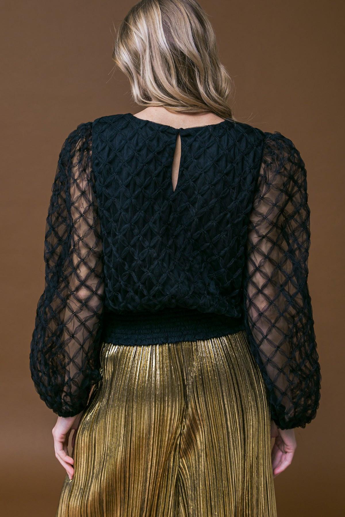 Sweetly Captivating Woven Top with Round Neck Long Sleeve Smocked Waistband in 20bla48 — Soul Flow Apparel