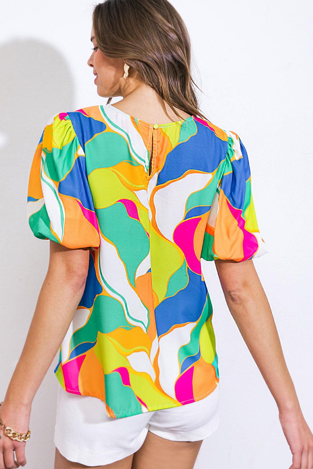 Coastal Vibes Woven Top in 20gre 20blu4 — Soul Flow Apparel