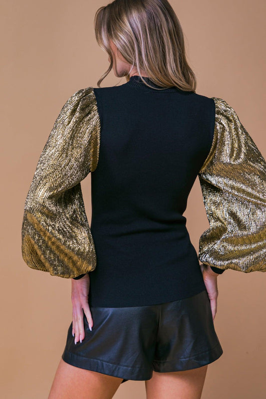 Lovely Essence Mock Neck Sweater Top with Contrasting Hue Long Sleeves in 20bla39 — Soul Flow Apparel