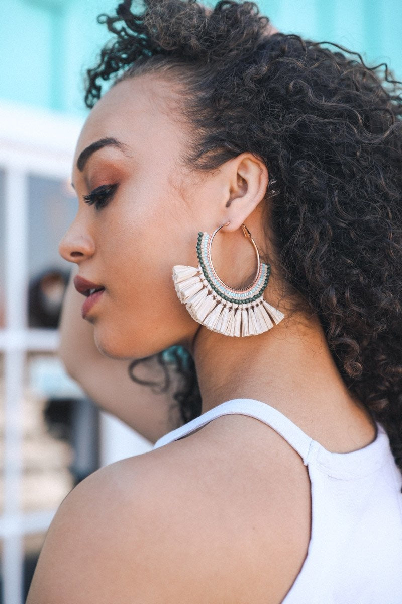 Bead & Raffia Fan Hoops Jewelry
