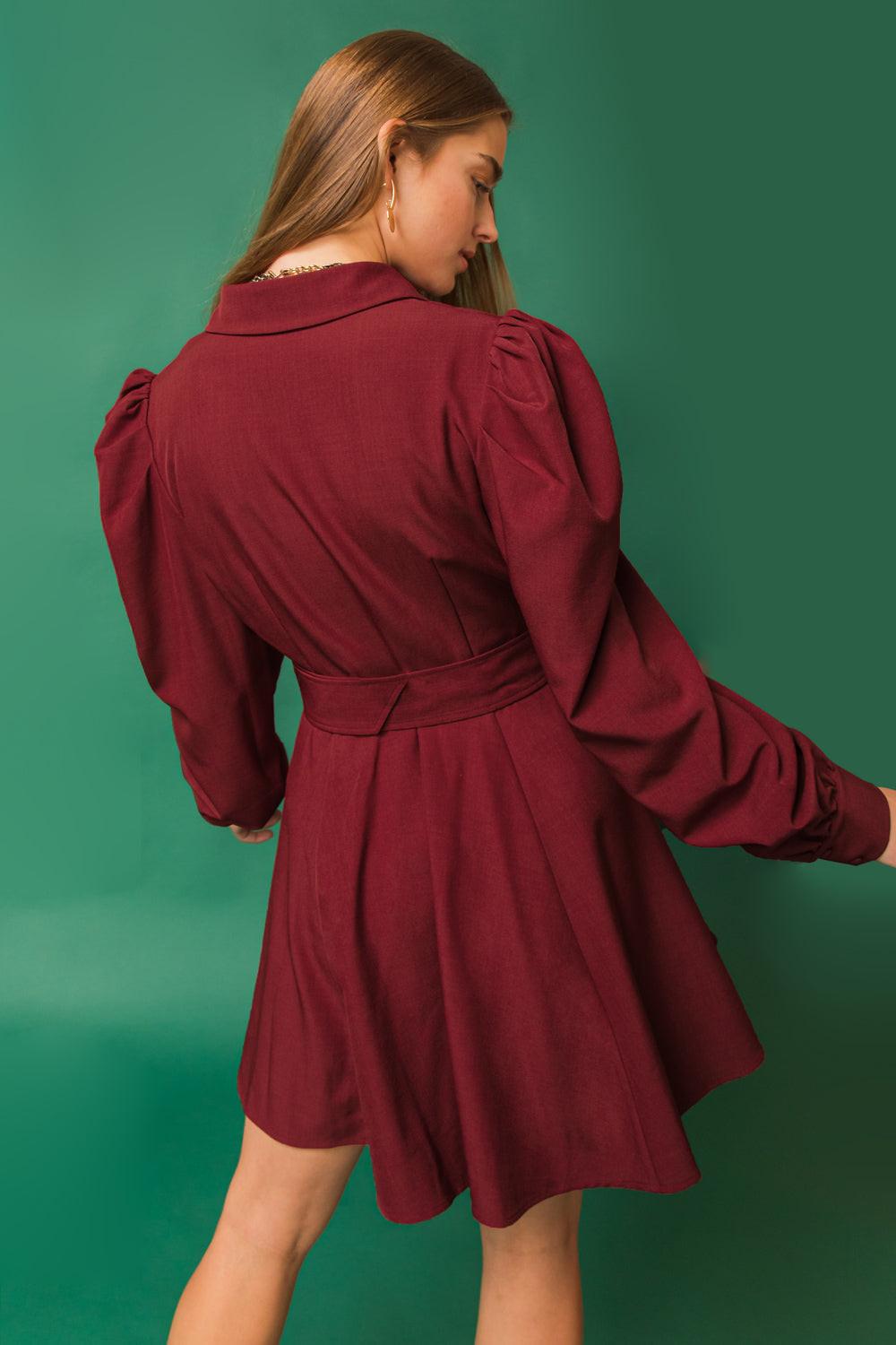 Wrapped Up in Love Mini Dress with Puff Sleeves Belted Silhouette — Soul Flow Apparel
