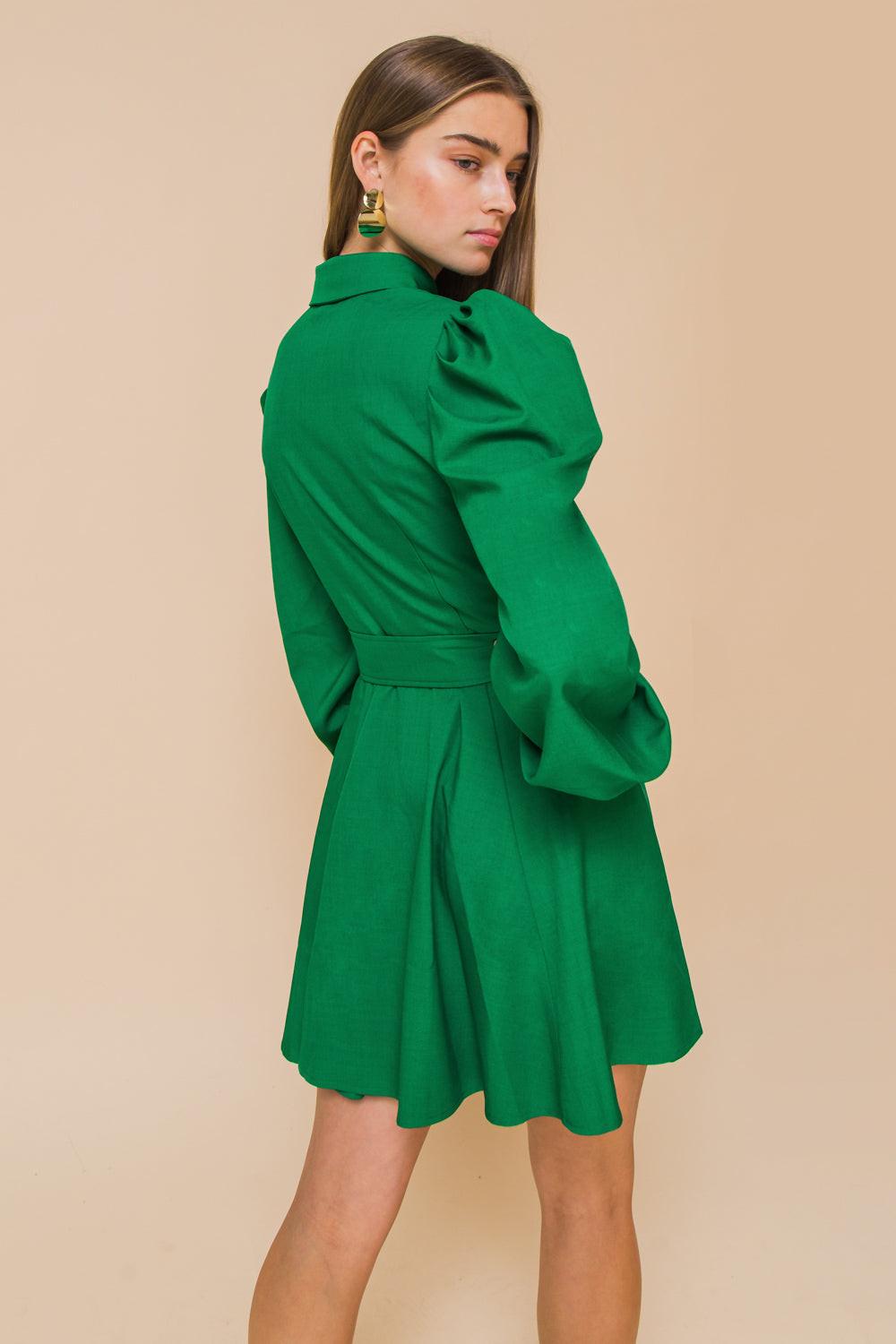 Wrapped Up in Love Mini Dress with Puff Sleeves Belted Silhouette — Soul Flow Apparel