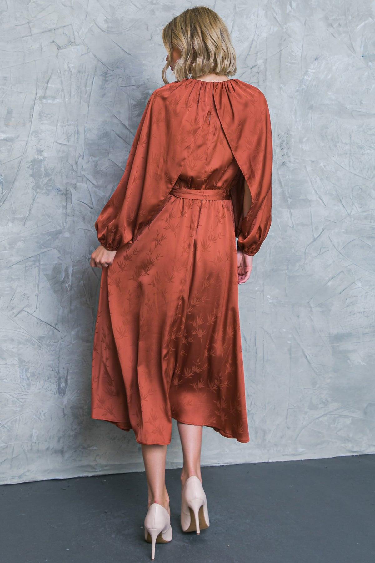 Progress Over Perfection Satin Midi Dress with Jacquard Satin Round Neckline — Soul Flow Apparel