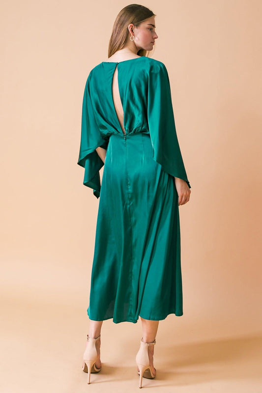 Caught Feelings Woven Midi Dress With Back Slit And Button Closure