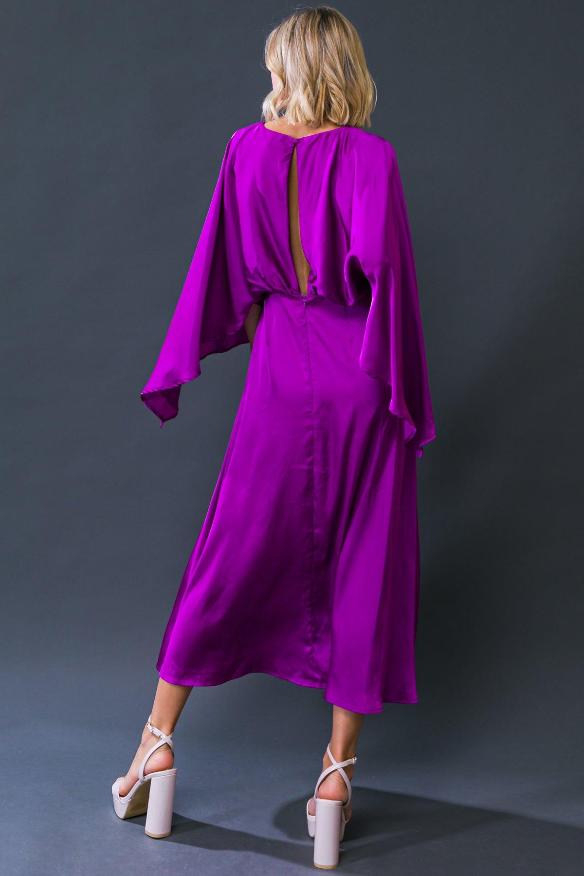 Caught Feelings Woven Midi Dress With Back Slit And Button Closure