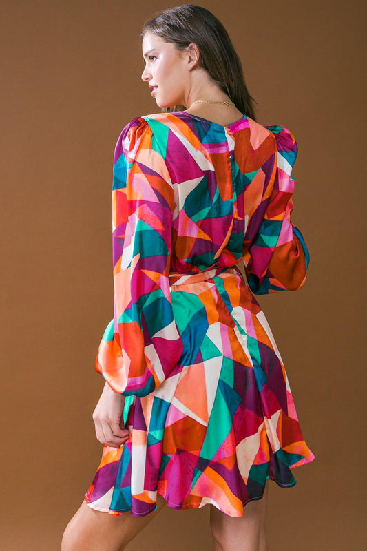 Woven Mini Dress Round Neckline Long Sleeves a Line Skirt with Back Zipper — Soul Flow Apparel