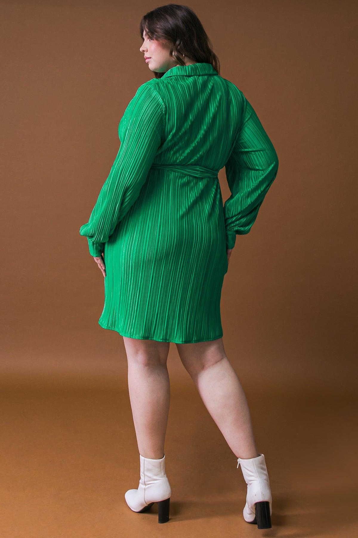 Make You Wanna Stay Woven Mini Dress with Pleated Detailing and Shirt Collar — Soul Flow Apparel