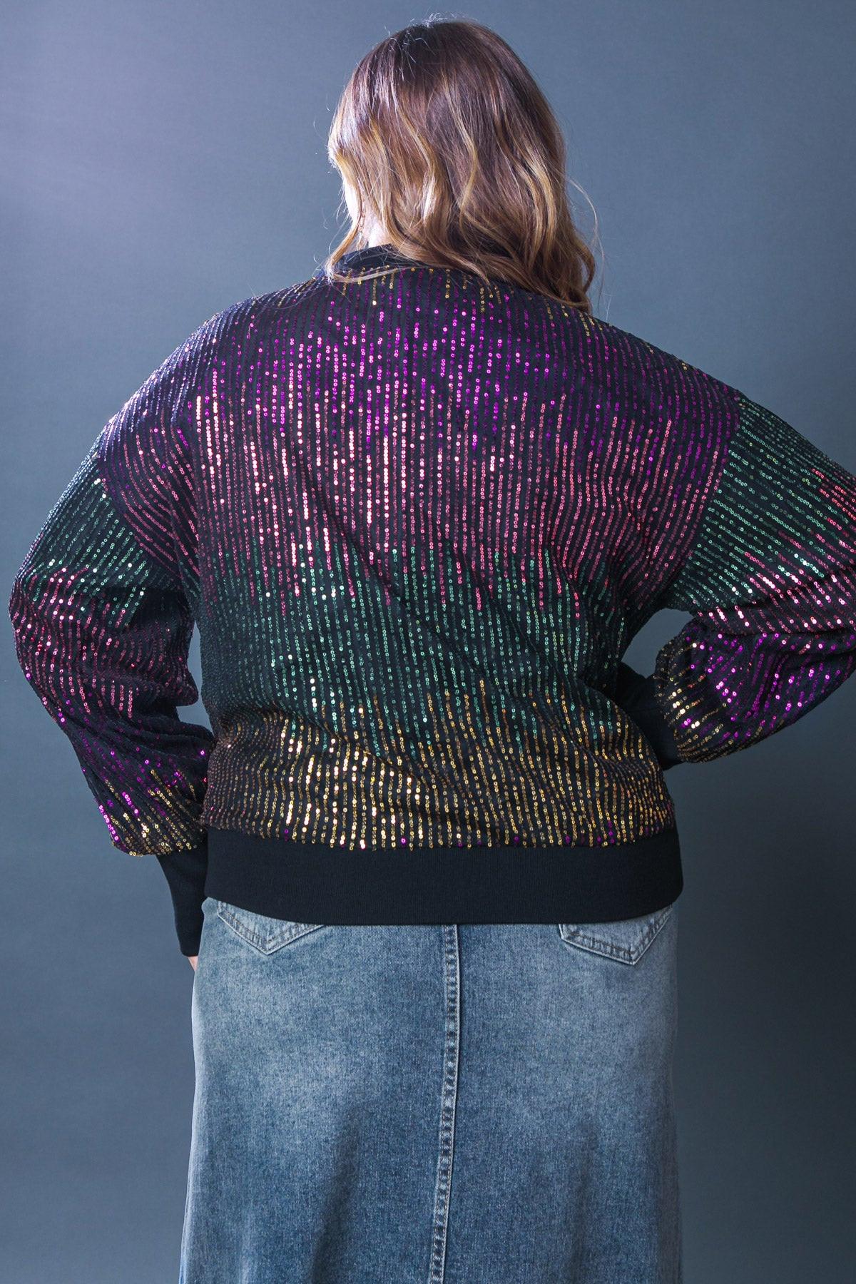 Entertain Me Sequins Bomber Jacket with Ribbed Collar and Zipper — Soul Flow Apparel