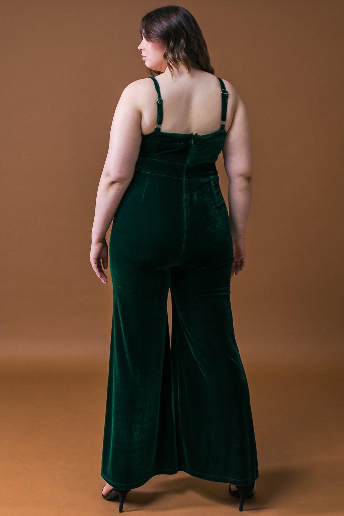 Blow a Kiss Velvet Jumpsuit with Front V Detail and Wide Leg — Soul Flow Apparel