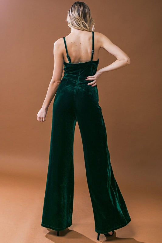 Blow a Kiss Velvet Jumpsuit with Front V Detail and Wide Leg — Soul Flow Apparel