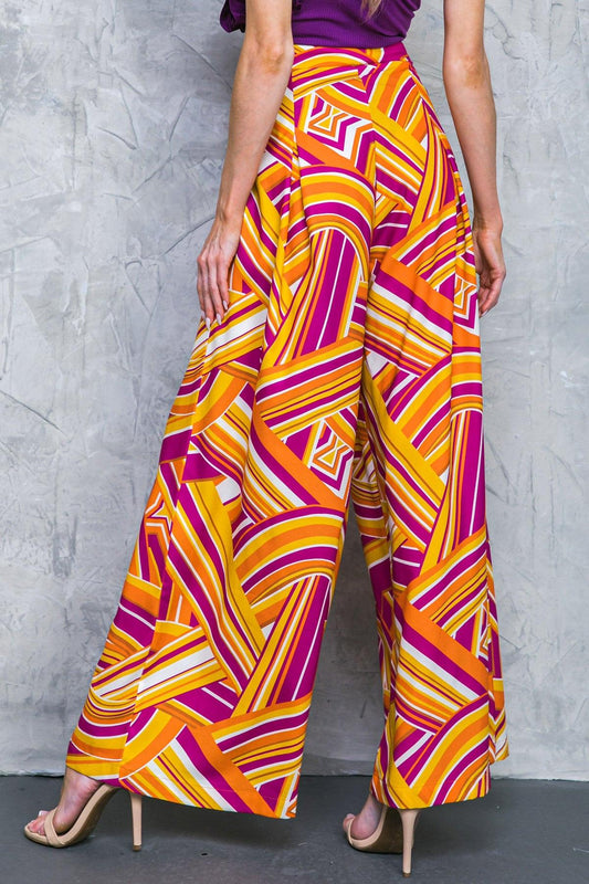 Lively Cham Printed Woven Pants with Pleated Front and Side Zip Closure — Soul Flow Apparel