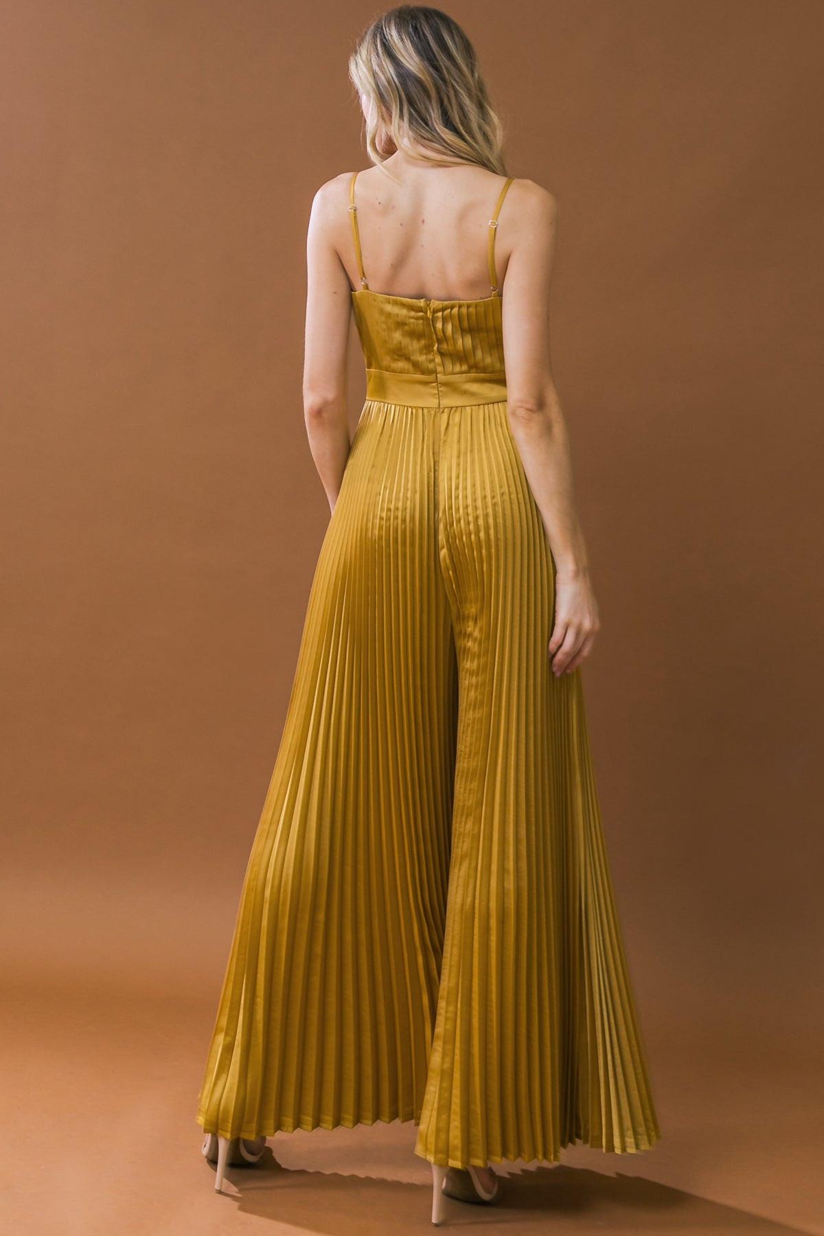 Blissful Love Woven Jumpsuit Pleated Bodice Wide Leg with Back Zipper — Soul Flow Apparel