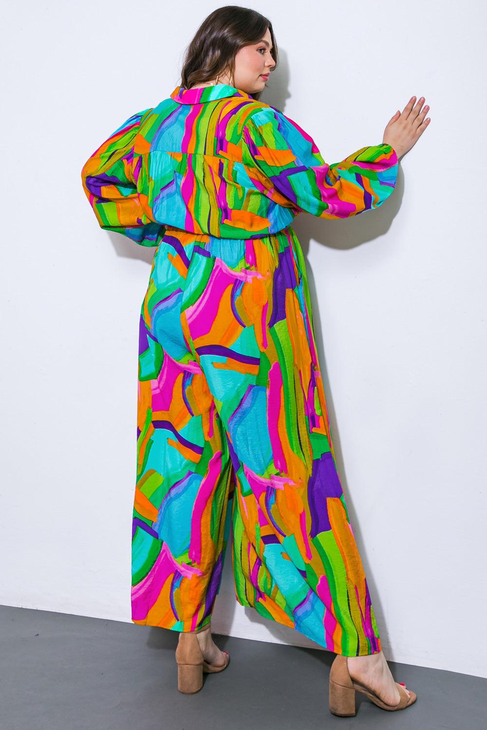 All My Heart Woven Jumpsuit with Shirt Collar Blouson Sleeves and Wide Leg — Soul Flow Apparel