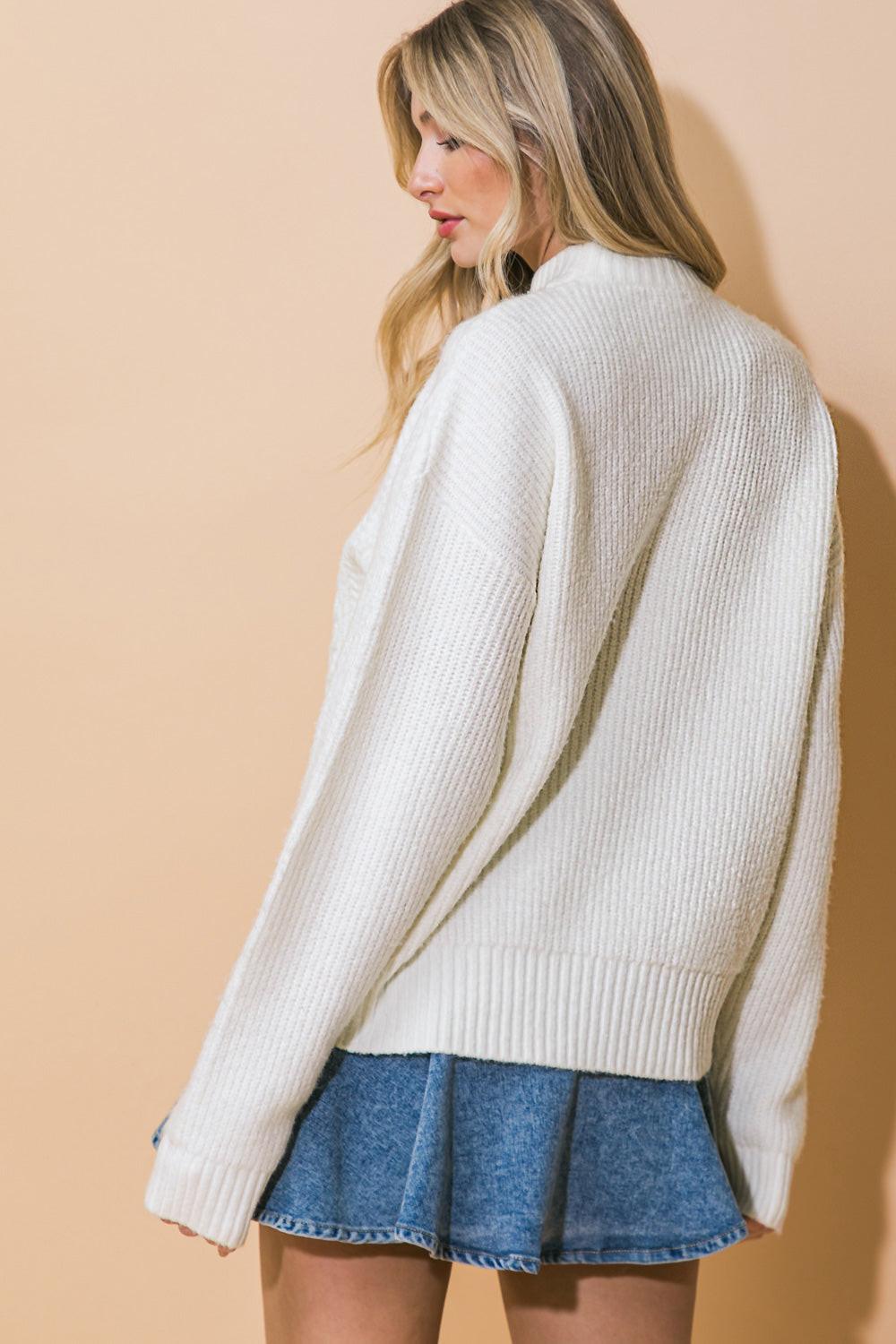 Simple Solutions Mock Neck Knit Sweater Top With Relaxed Fit