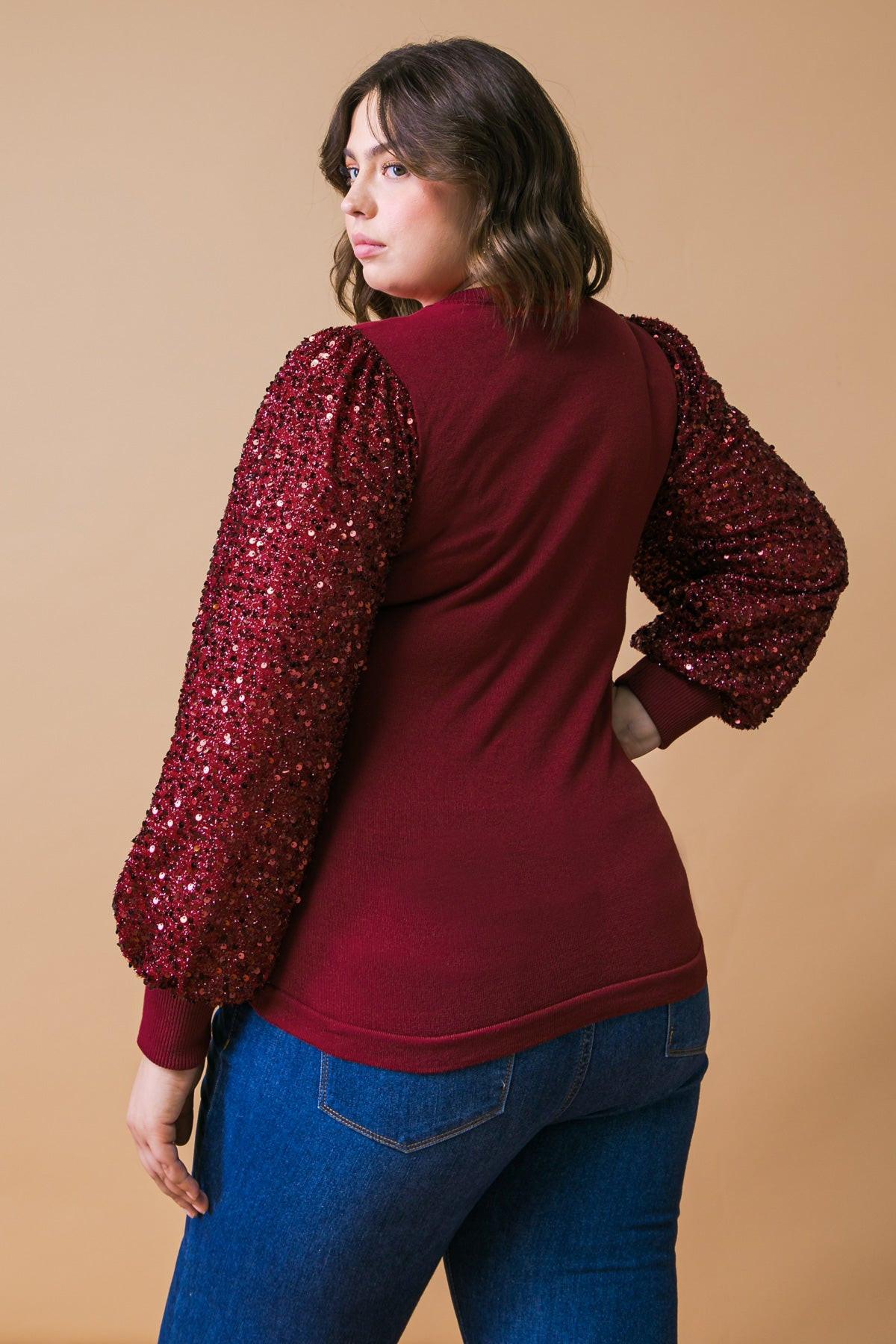 Feeling the Fun Sequin Puff Sleeve Knit Sweater Top — Soul Flow Apparel