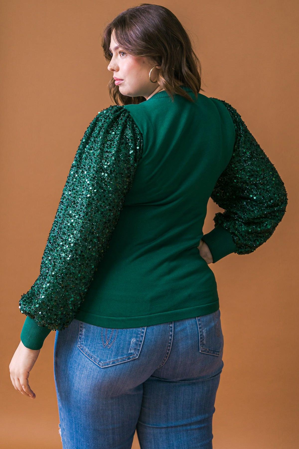 Feeling the Fun Sequin Puff Sleeve Knit Sweater Top — Soul Flow Apparel