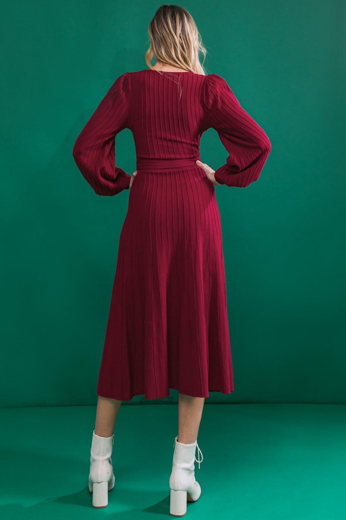 Keep Looking Up Sweater Midi Dress with U Neck and Self Sash Tie — Soul Flow Apparel