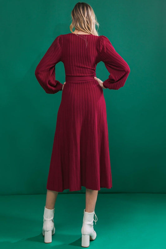 Keep Looking Up Sweater Midi Dress with U Neck and Self Sash Tie — Soul Flow Apparel
