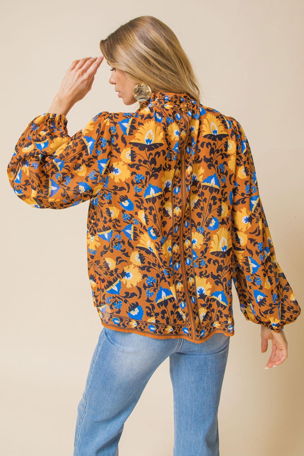 Overthinking It Woven Top with High Neckline and Ruffled Peasant Sleeves — Soul Flow Apparel