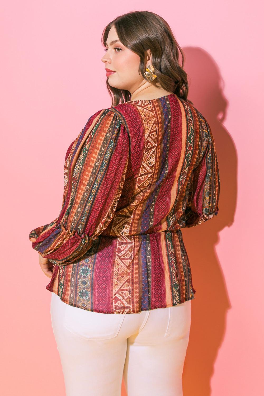 Thrilled for This Woven Top with Printed Peplum and Tassel Tie Polyester Fabric — Soul Flow Apparel