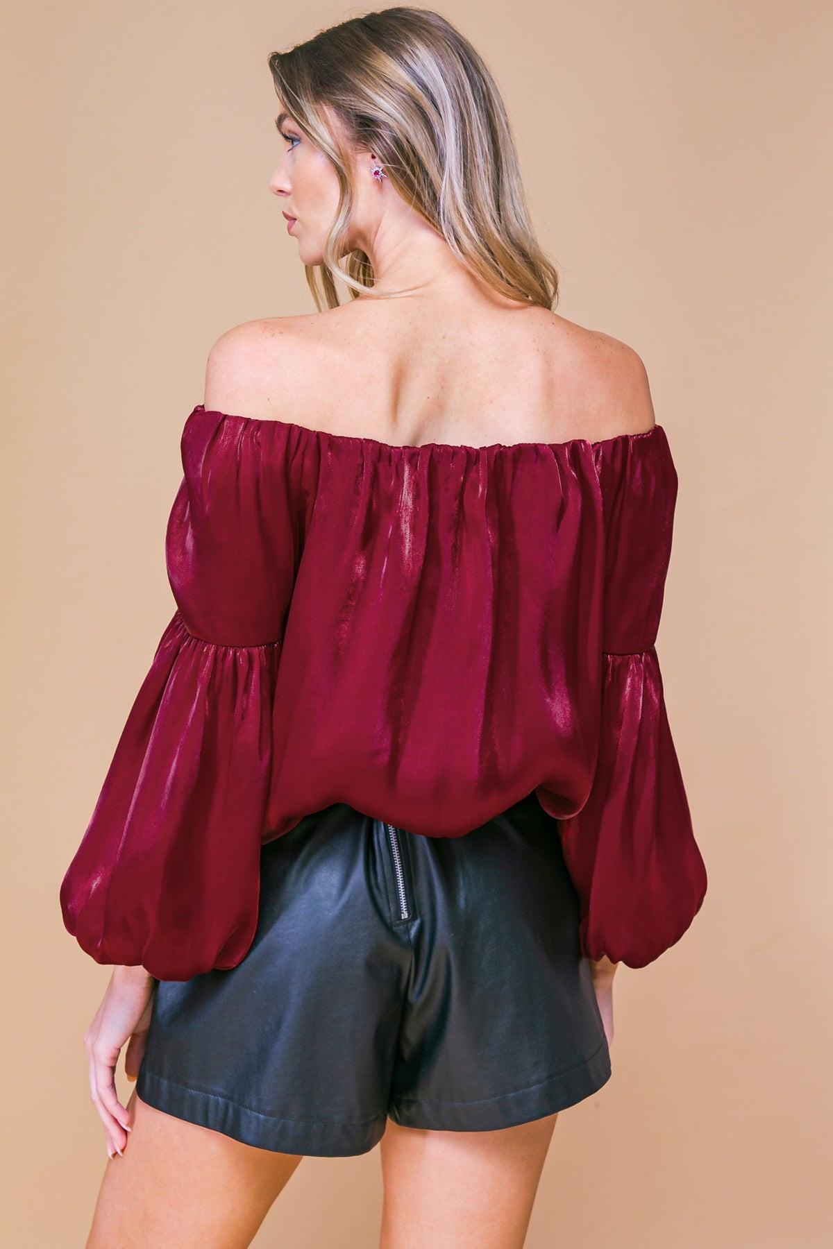 Simply Favored Woven Top Off on Neckline with Lantern Sleeves Elastic Waist — Soul Flow Apparel