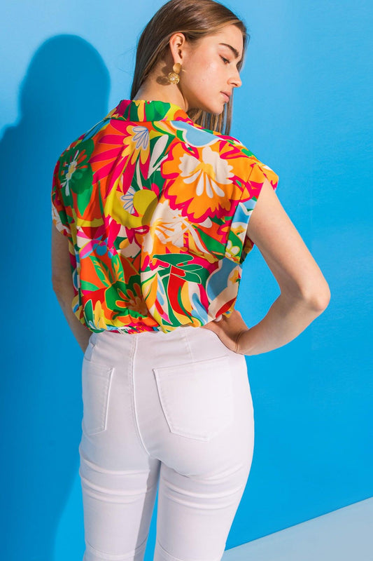 Sweet Dreams Floral Woven Top Lightweight Breathable Shirt Collar V Neck — Soul Flow Apparel
