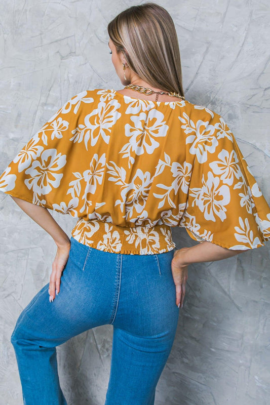 Let the Light in Brown Woven Top with Elbow Sleeves and Smocked Back Waistband — Soul Flow Apparel