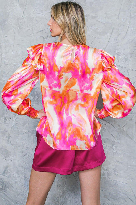 Feeling Spice Woven Top with Round Neckline and Ruffle Shoulder Detail — Soul Flow Apparel