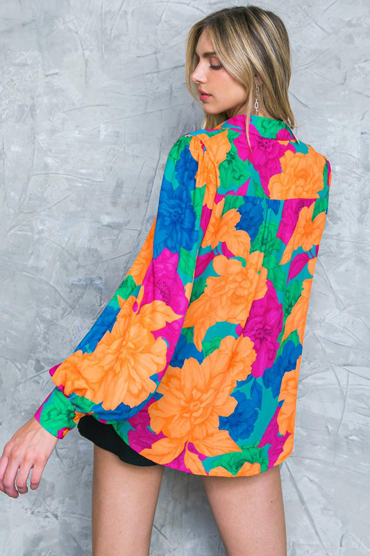 Soul on Fire Woven Top Collared Button Down with Printed Design Long Sleeves — Soul Flow Apparel