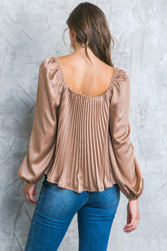 No More Drama Woven Top Long Sleeve Sweetheart Neckline Pleated Bodice Polyester — Soul Flow Apparel